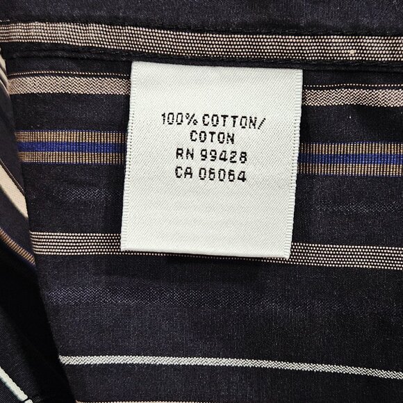 Bugatchi Uomo Men’s L Stripe Dress Shirt Black Tan Blue Cotton - Picture 4 of 6